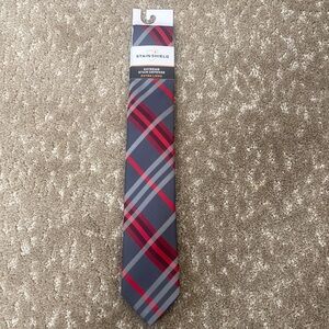 Van Heusen Stain Shield Plaid Tie - Red and Gray